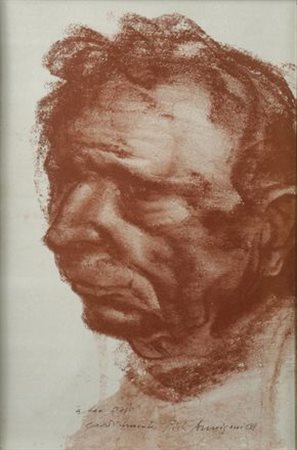 Pietro Annigoni (Milano, 1910 - Firenze, 1988) VOLTO Sanguigna su carta, cm....