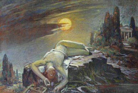 Galileo Chini (Firenze, 1873 - 1956) ORFEO, 1947 Olio su tela, cm. 125x186...