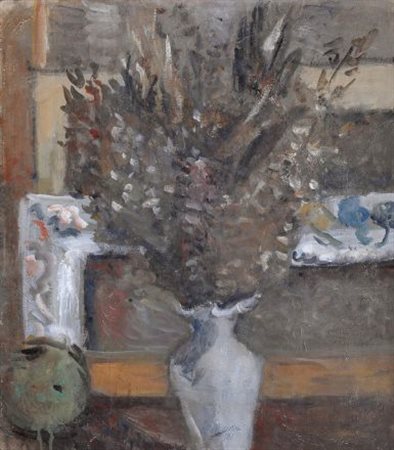 Mario Marcucci (Viareggio, 1910 - 1992) VASO CON FIORI, 1961 Olio su cartone,...