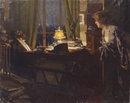 Lionello Balestrieri (Cetona, 1872 - 1958) LA MOGLIE DEL POETA Olio su tela,...