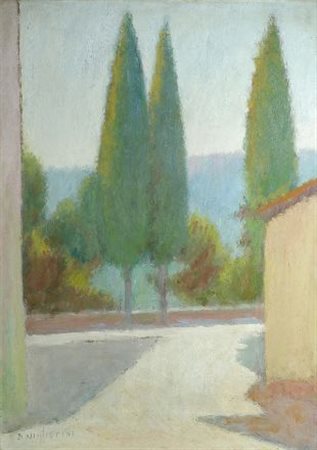 Dino Migliorini (Rignano sull’Arno, 1907 - Firenze, 2005) CIPRESSI Olio su...