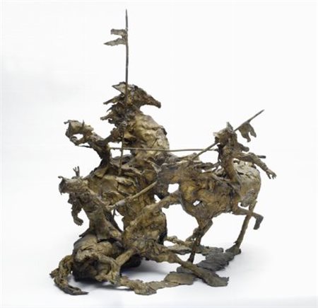 Piero Cerato (Torino, 1946) COMBATTIMENTO A CAVALLO Bronzo, cm. h. 77