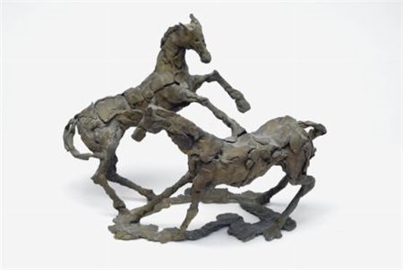 Piero Cerato (Torino, 1946) CAVALLI Bronzo, cm. h. 30. Firma alla base.