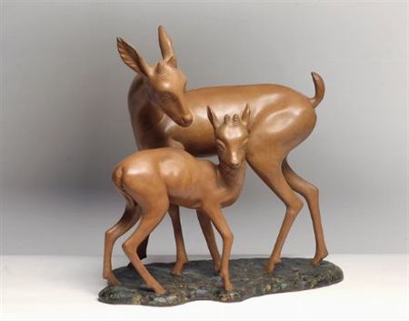 Renato Bertelli (Firenze, 1900 - 1974) CERBIATTI Teraccotta dipinta, cm. h....