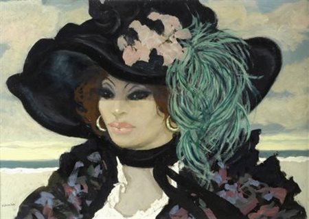 Fausto Maria Liberatore (Lucca, 1927 - 2004) DONNA CON CAPPELLO Olio su...