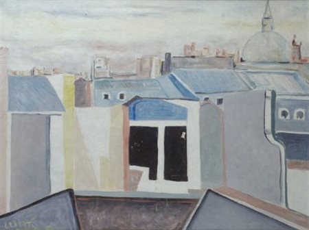 Giuseppe Cesetti (Tuscania, 1902 - 1990) QUARTIERE LATINO A PARIGI Olio su...