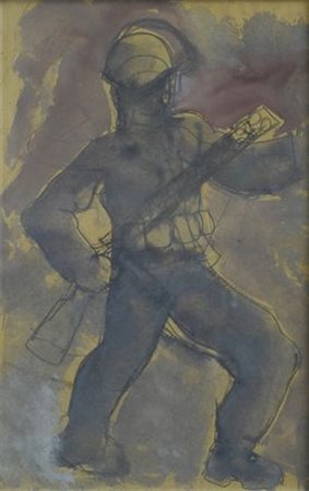 Mario Sironi (Sassari, 1885 - Milano, 1961) SOLDATO CON MOSCHETTO, 1942...