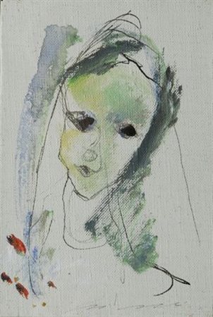 Ernesto Treccani (Milano, 1920 - 2009) VOLTO Olio su tela, cm. 15,5x10 Firma...