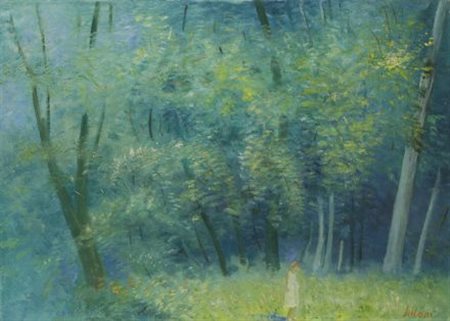 Umberto Lilloni (Milano, 1898 - 1980) PAESAGGIO E FIGURA Olio su tela, cm....