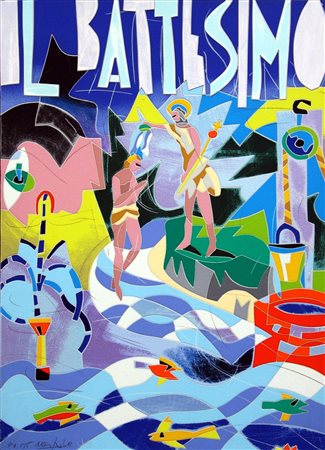 Ugo Nespolo 1941, Mosso (Bi) -[Italia] Battesimo serigrafia 70x50 cm p.a....