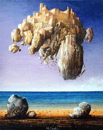 Mario Logli 1933, Urbino (Pu) - [Italia] L'isola in cielo olio su cartone...