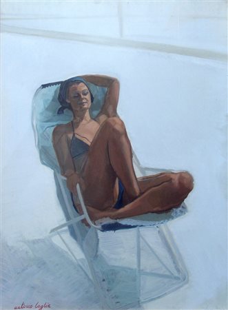 Antonio Laglia 1953, Roma (Rm) - [Italia] Donna al sole olio su tavola 70x50...