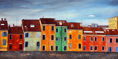 Gabriella Maino 1942, Verbania (Vb) - [Italia] Case oltre il muro acrilico su...