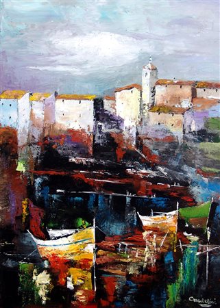 Graziella Crudelini 1933, Terni (Tr) - [Italia] Riflessi e barche olio su...