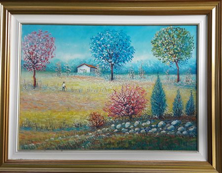 Anonimo "Paesaggio umbro" - Olio su tela - cm 50x70