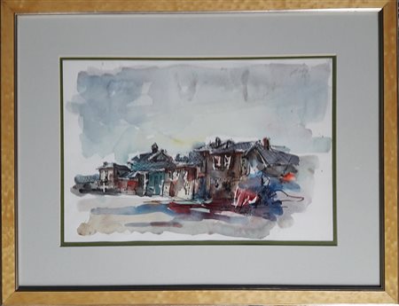 Giovanni Carena "Paesaggio urbano" - Acquarello su carta - cm 35x50