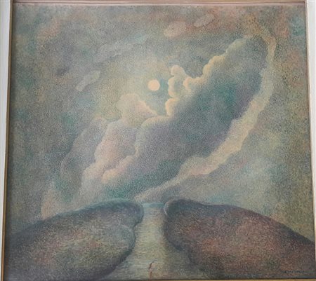 Gemma Vercelli "Paesaggio crepuscolare" - Olio su cartone rigido - cm 71x75 -...
