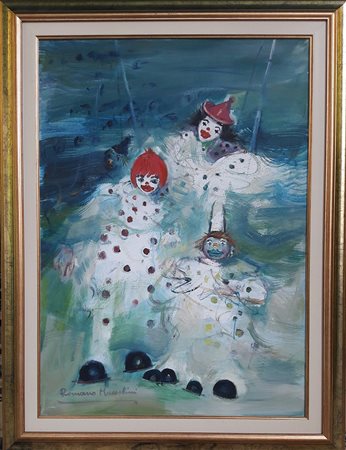 Romano Mussolini "Pagliacci" - Olio su tela - cm 70x50 - Firma in basso a sx...