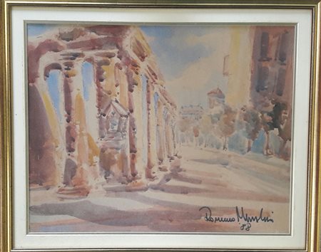 Romano Mussolini "Colonne di San Lorenzo"(Milano) - 1988 - Acquarello su...