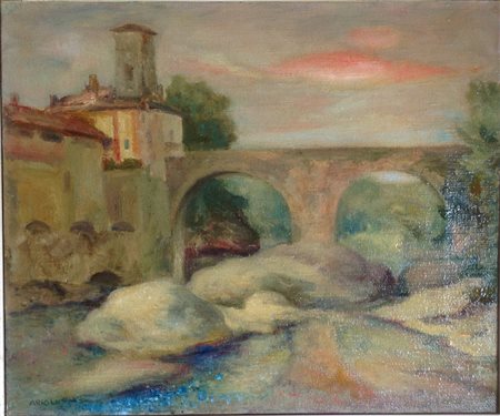 Arioli Fioravanti "Antico ponte" - Olio su tela - cm 48x58 - Firma autografa...