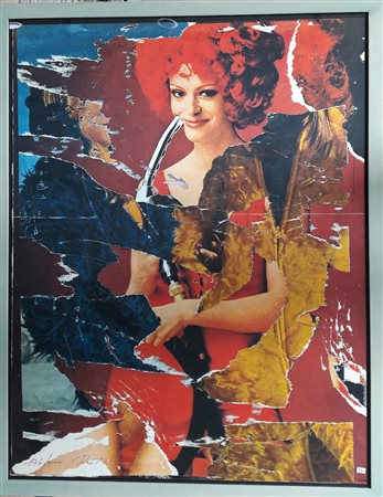 Mimmo Rotella "Figura femminile" - Affiche Fotolitografia - cm 87x77
