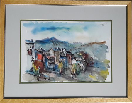 Giovanni Carena "Paesaggio urbano" - Acquarello su carta - cm 35x50