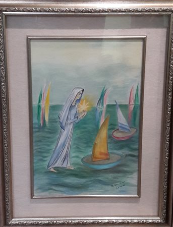 Firma non decifrata "Soggetto sacro" - Tecnica mista su carta - cm 45x30