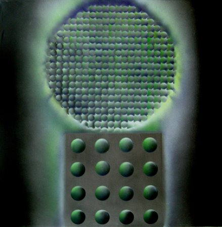 Franco Costalonga." destrutturazione" olio su tela cm 70x70 autentica su foto