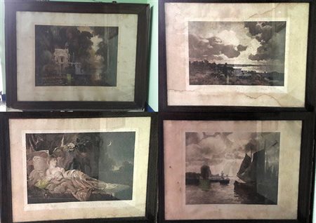 Lotto composto da 4 stampe di fine '800, di cui due acquarellate, cm 90x120,...