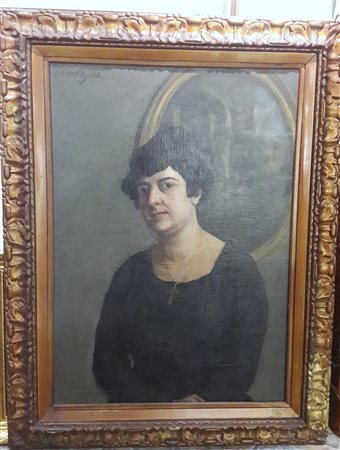 Firma sconosciuta "Ritratto di donna" - Metà '800 - Olio su tela rintelata cm...