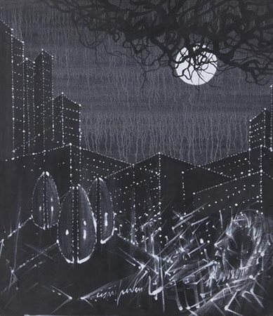 Cesare Peverelli "il Pittore e le sue storie" 1990 Olio su tela cm 80x70...