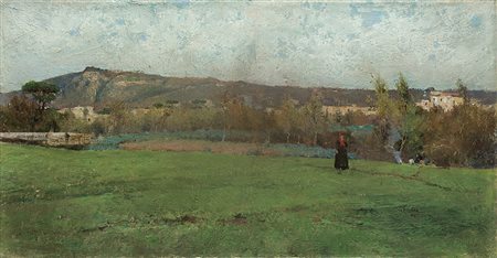 Giuseppe Casciaro (Ortelle 1861 - Napoli 1945) "Paesaggio con figura"...