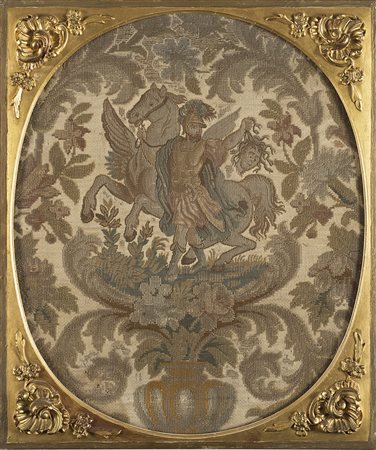 Arazzo tessuto Gobelin, secolo XX, raffigurante paesaggio mitologico con...