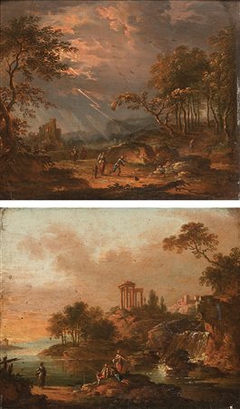 Scuola dell' inizio del secolo XIX "Paesaggio con tempesta" e "Paesaggio...