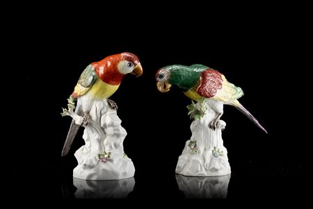 Manifattura di Meissen "Pappagalli" coppia di statuette in porcellana...
