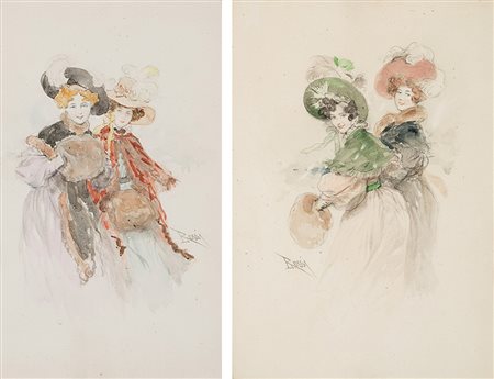 Lucius Rossi (Roma 1846 - Parigi 1913) "Dame" due acquarelli su carta (cm...