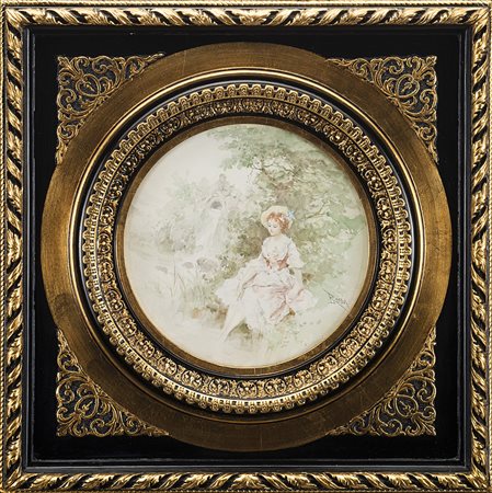 Lucius Rossi (Roma 1846 - Parigi 1913) "Fanciulla nel verde giardino"...