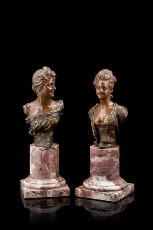 George Van der Straeten (Gand 1856 - 1928) Coppia di mezzi busti in bronzo...