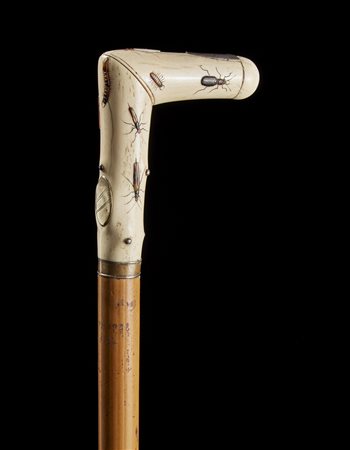 Bastone con presa Shibayama in avorio sagomato intarsiato e decorato a...