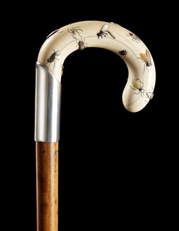 Bastone con presa Shibayama in avorio con insetti. Giappone, fine sec. XIX....