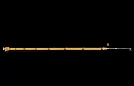 Bastone in bamboo con presa intagliata a pesci, puntale celante canna da...