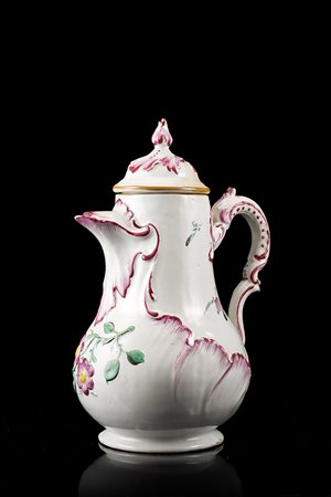 Caffettiera policroma in maiolica a corpo piriforme movimentata da una...