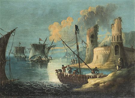 Paolo Maria Antoniani (Milano 1735 - Torino 1807) (attr.) "Marina con figure,...