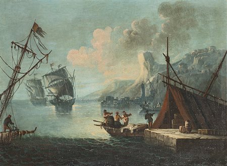 Paolo Maria Antoniani (Milano 1736 - Torino 1808) (attr.) "Marina con figure,...