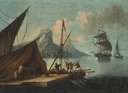 Paolo Maria Antoniani (Milano 1735 - Torino 1807) (attr.) "Scorcio di porto...