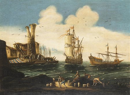 Paolo Maria Antoniani (Milano 1735 - Torino 1807) (attr.) "Marina con figure,...