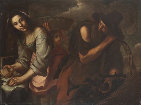 Cerchia di Mons˘ Bernardo, secolo XVII "Ragazza con venditore di carciofi"...