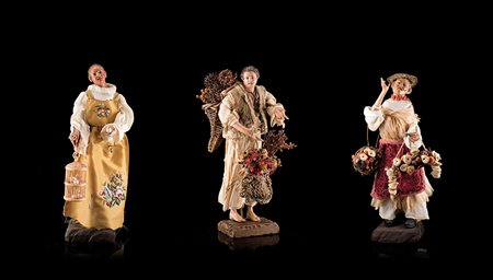 Arte napoletana. Tre sculture da presepe in terracotta di epoche diverse,...