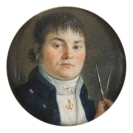 Maestro del sec. XIX "Ritratto di Massone" miniatura tonda su avorio (d. cm...