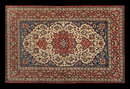 Tappeto Isphahan, Persia secolo XX. Disegno a medaglione rosso su fondo...